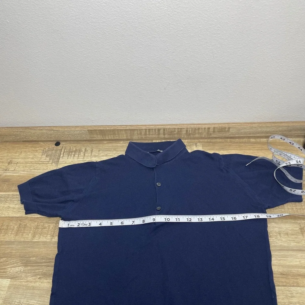 John Smedley Navy Sea Island Cotton Knit Polo Sweater Shirt Mens S England Pique